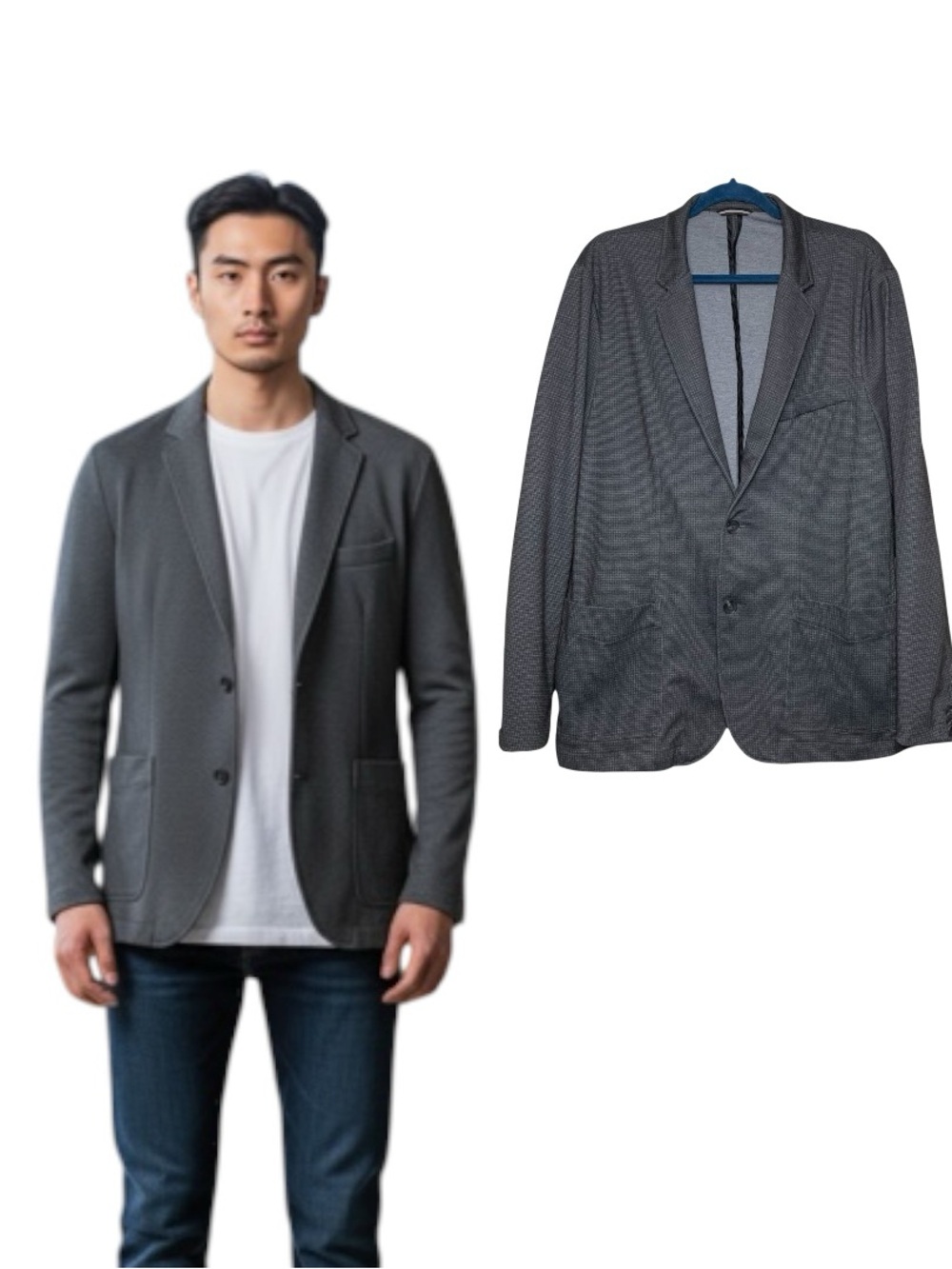 Black & Brown 1826 Charcoal Plaid Jersey Sport Coat Slim XXL 2 Button Blazer